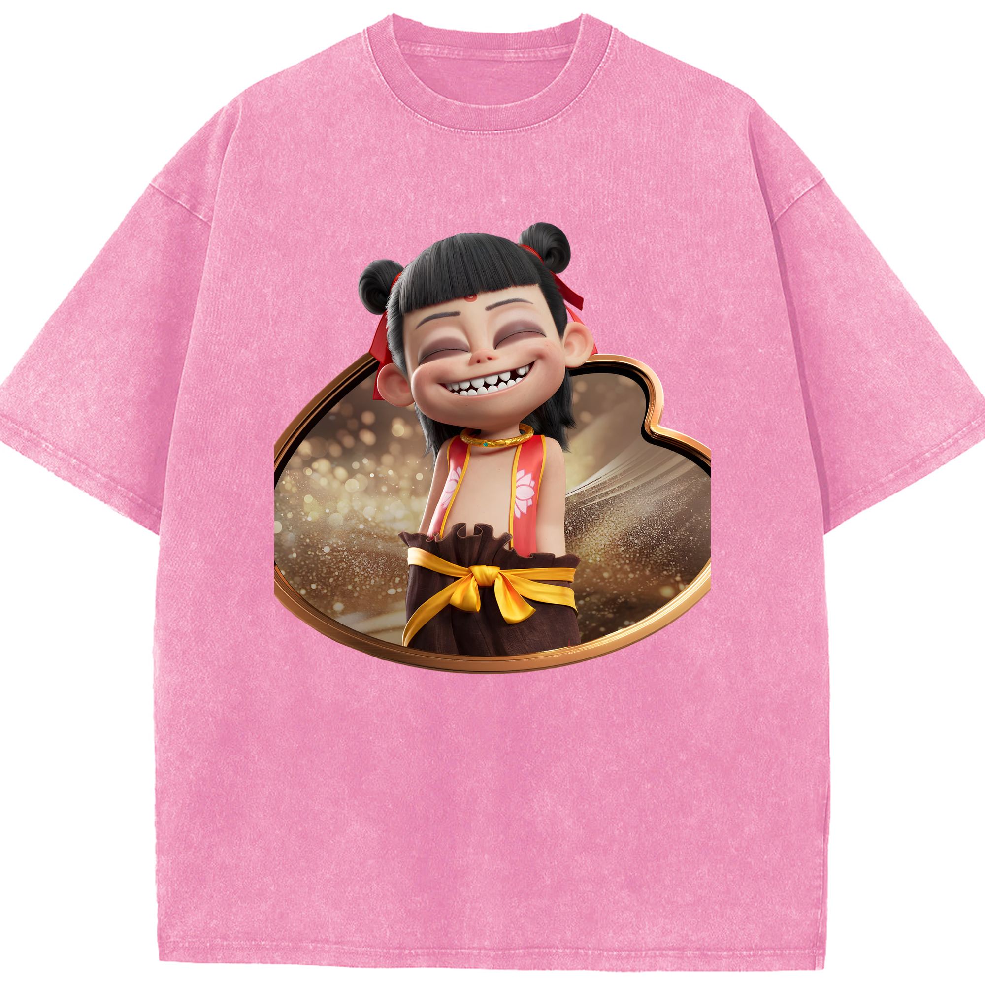 （画像用） Ne Zha 2 ナタ 魔童の大暴れ 綿100% ヴィンテージ風 半袖Tシャツ（フロントプリント）